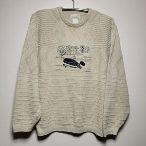 Vintage Arnold Palmer Golf Grandpa Sweater XL Beige Knit Pullover Embroidered